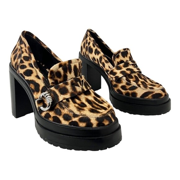 Gianni Bini Size 8.5 Maxxwelle Leopard Print Faux Calf Hair Platform Loafers - Picture 1 of 7